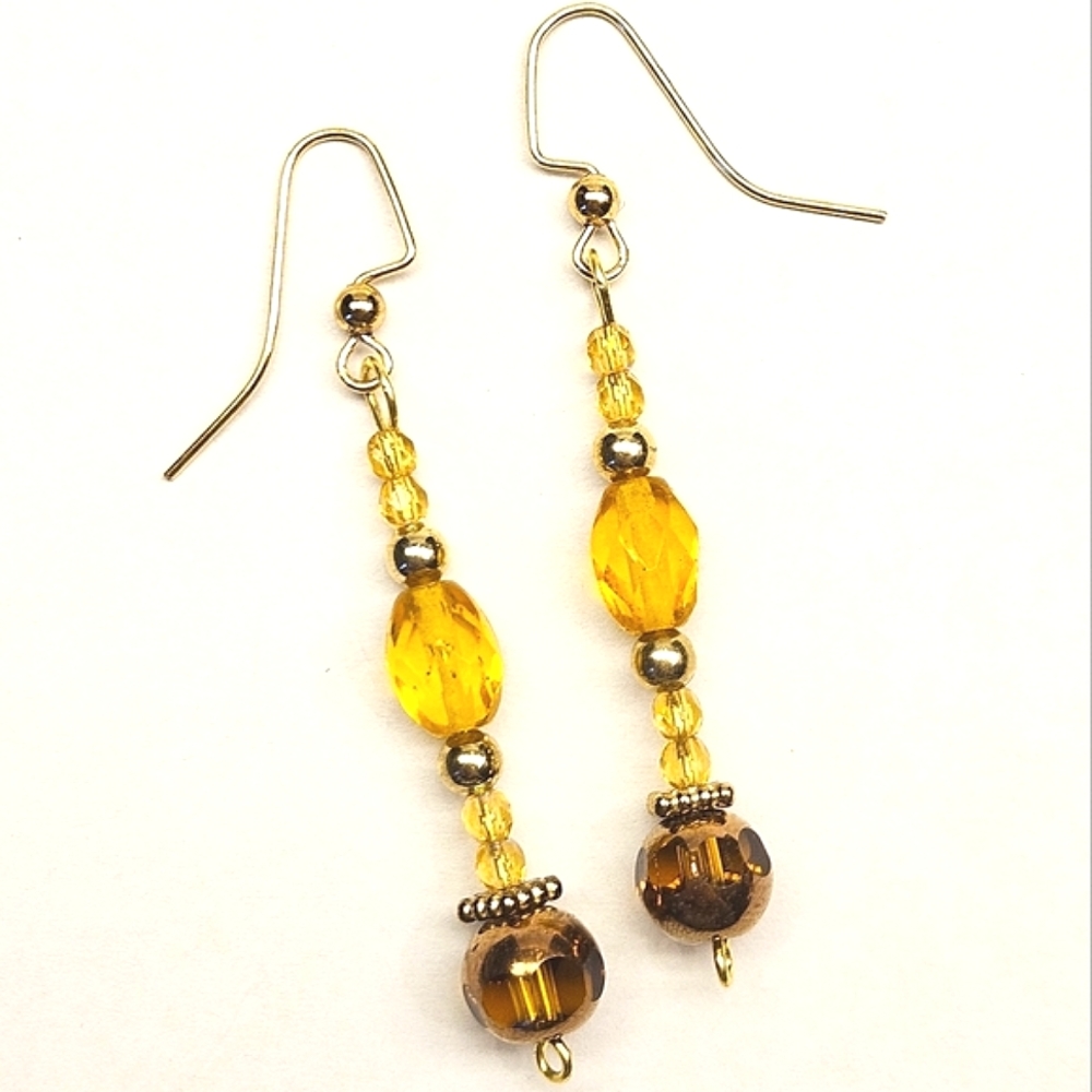 Yellow and Brown Beaded Earrings